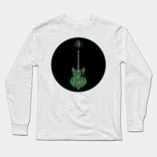 Tiled Pixel Memphis Green Guitar in a Black Circle Long Sleeve T-Shirt